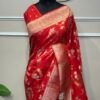 Red Banarasi Silk Saree with Floral Zari