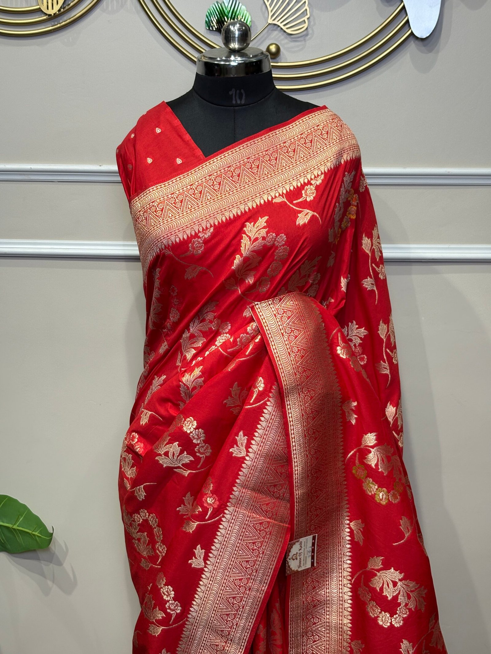 Red Banarasi Silk Saree with Floral Zari