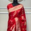 Red Banarasi Silk Saree with Floral Zari Motifs
