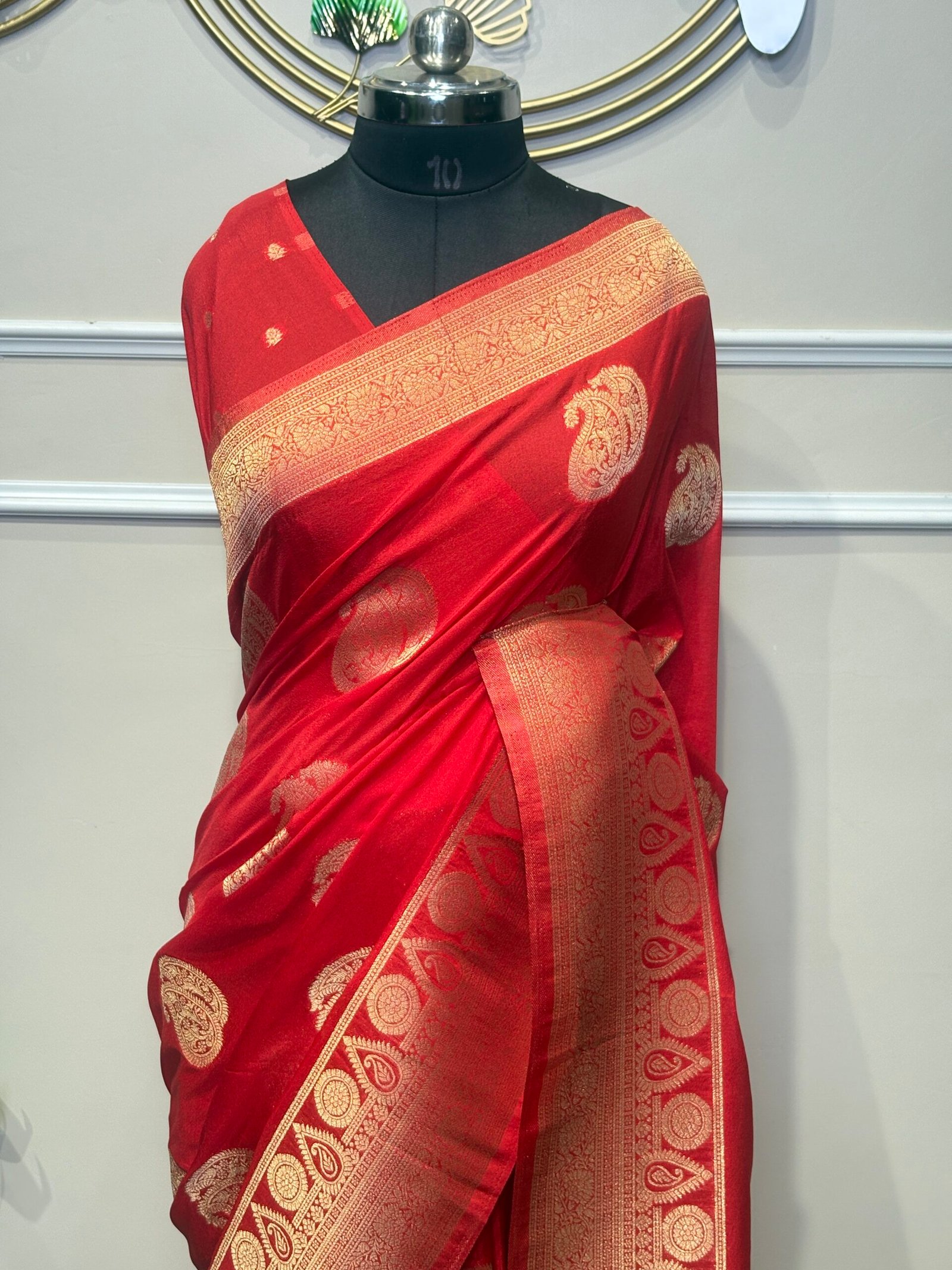 Red Banarasi Silk Saree with Paisley Zari Motifs