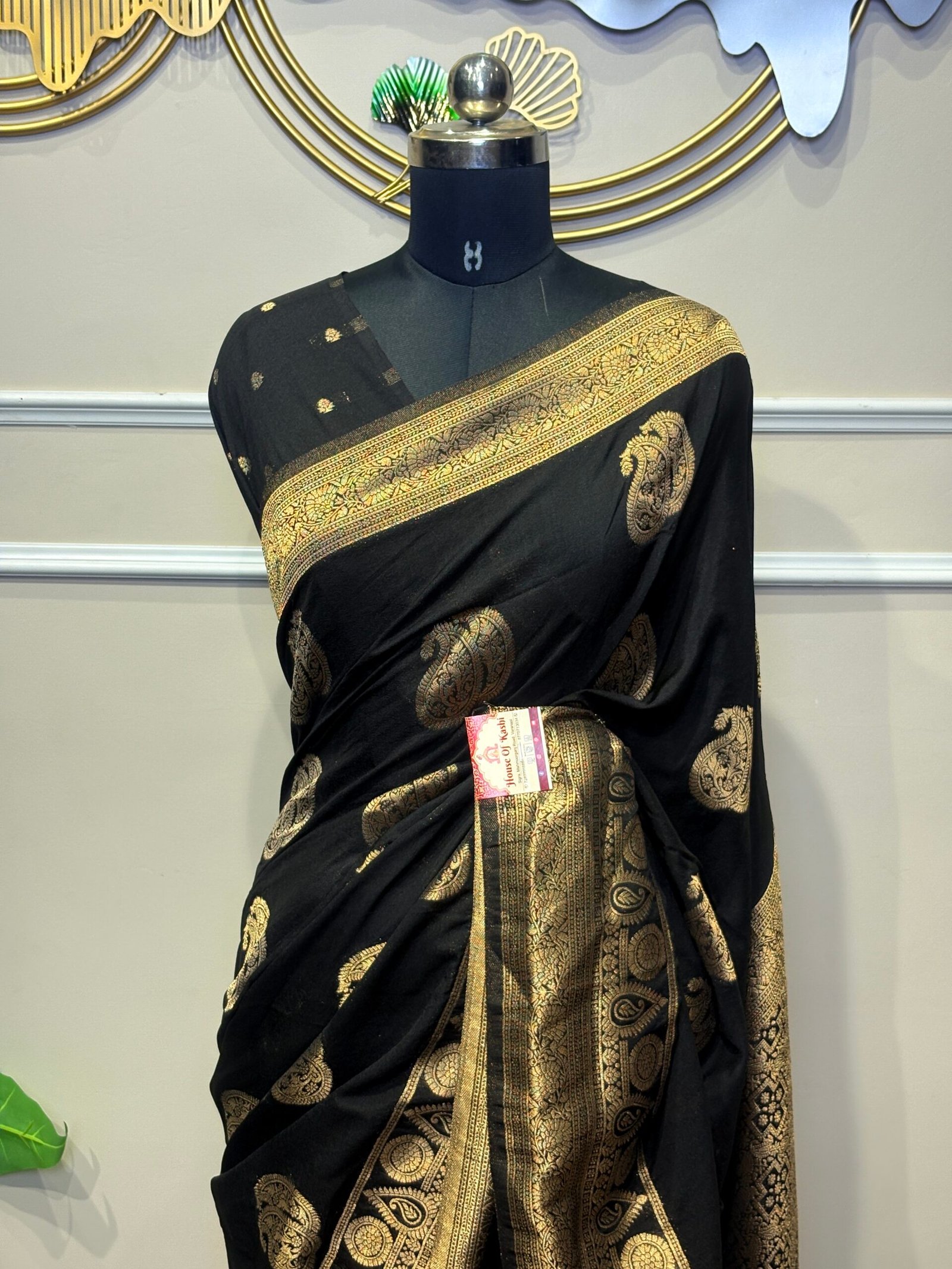 Black & Antique Gold Banarasi Saree - Image 3