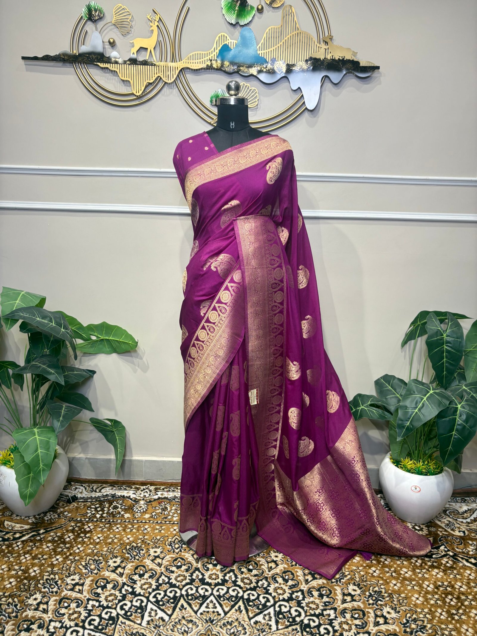 Purple Banarasi Saree with Antique Gold Zari - Image 4