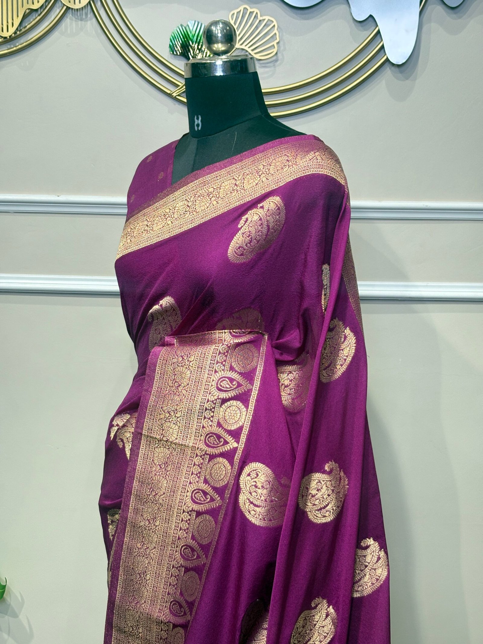 Purple Banarasi Saree with Antique Gold Zari - Image 2