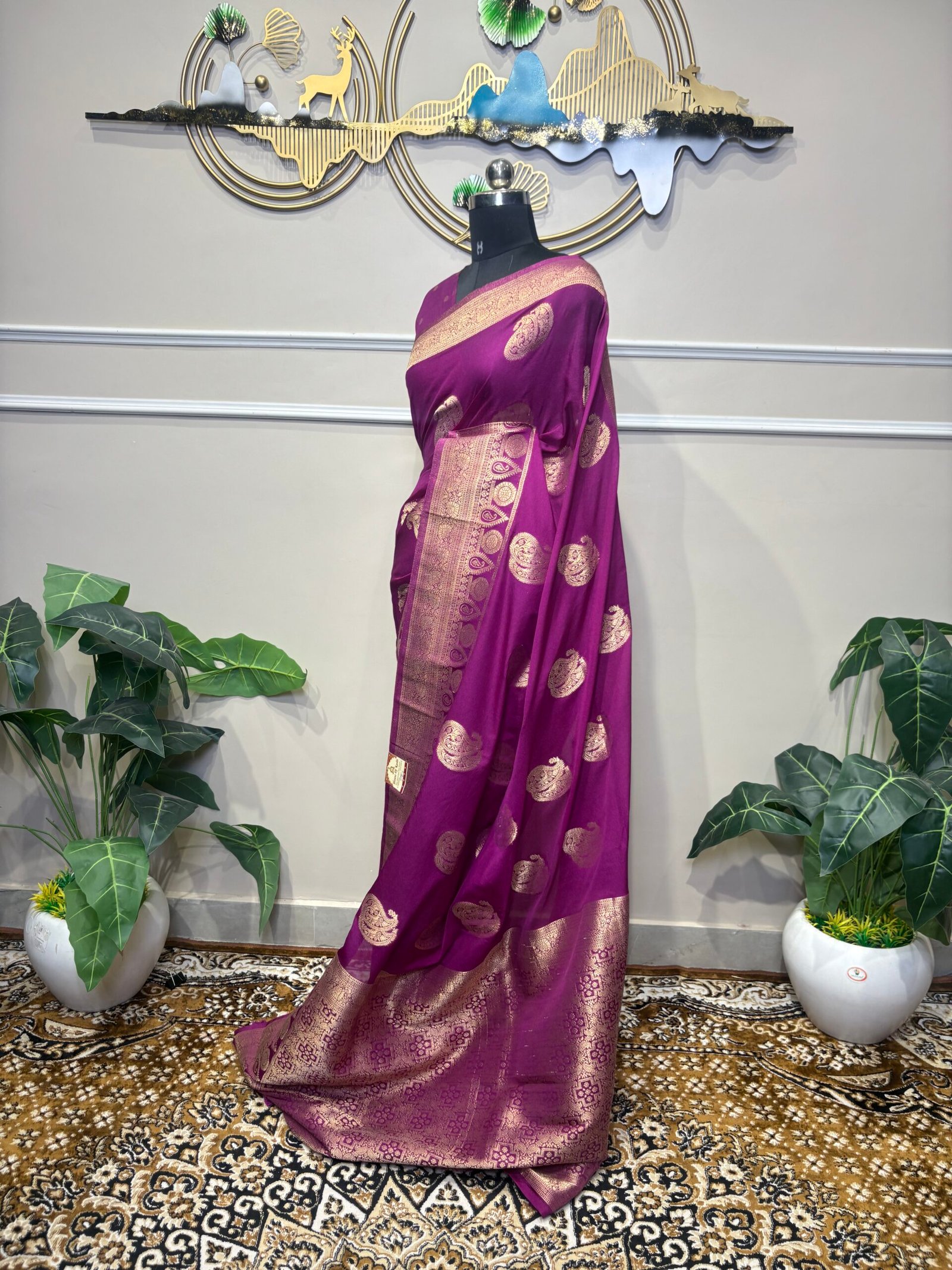 Purple Banarasi Saree with Antique Gold Zari - Image 5