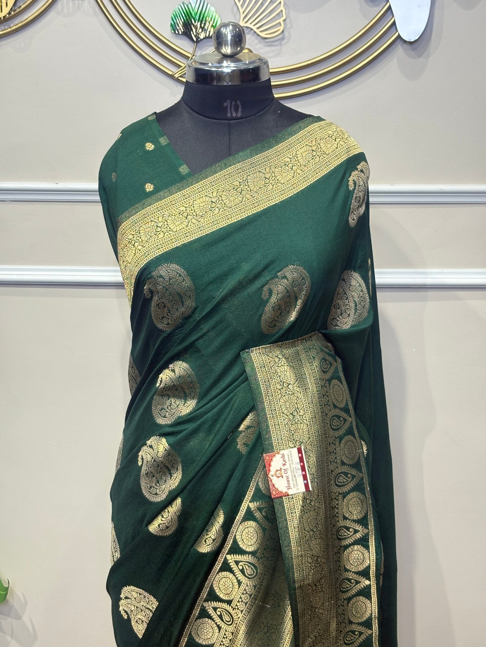 Green Banarasi Silk Saree with Zari Paisley Motifs