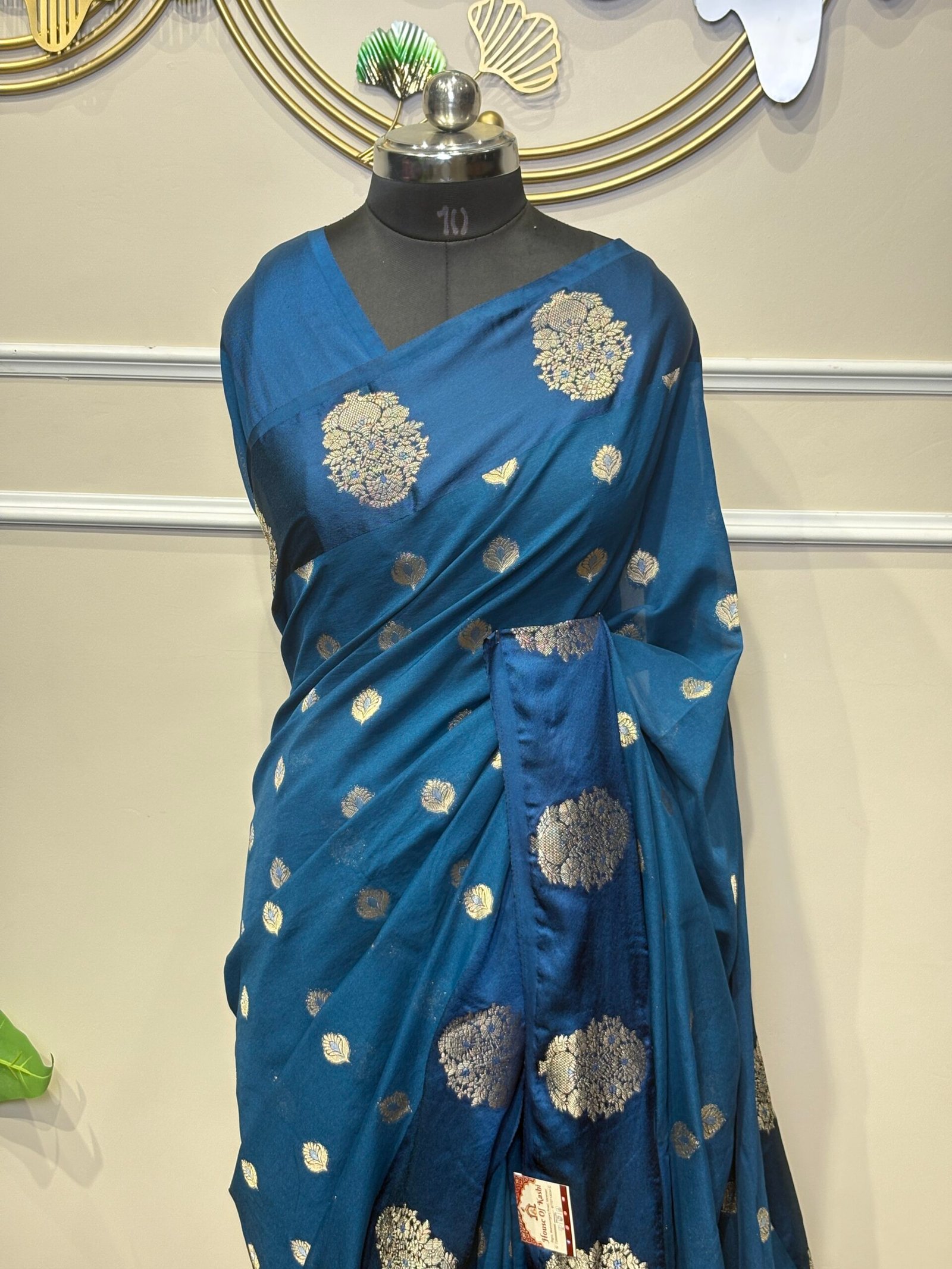 Royal Blue Banarasi Silk Saree with Golden Zari Buta Motifs
