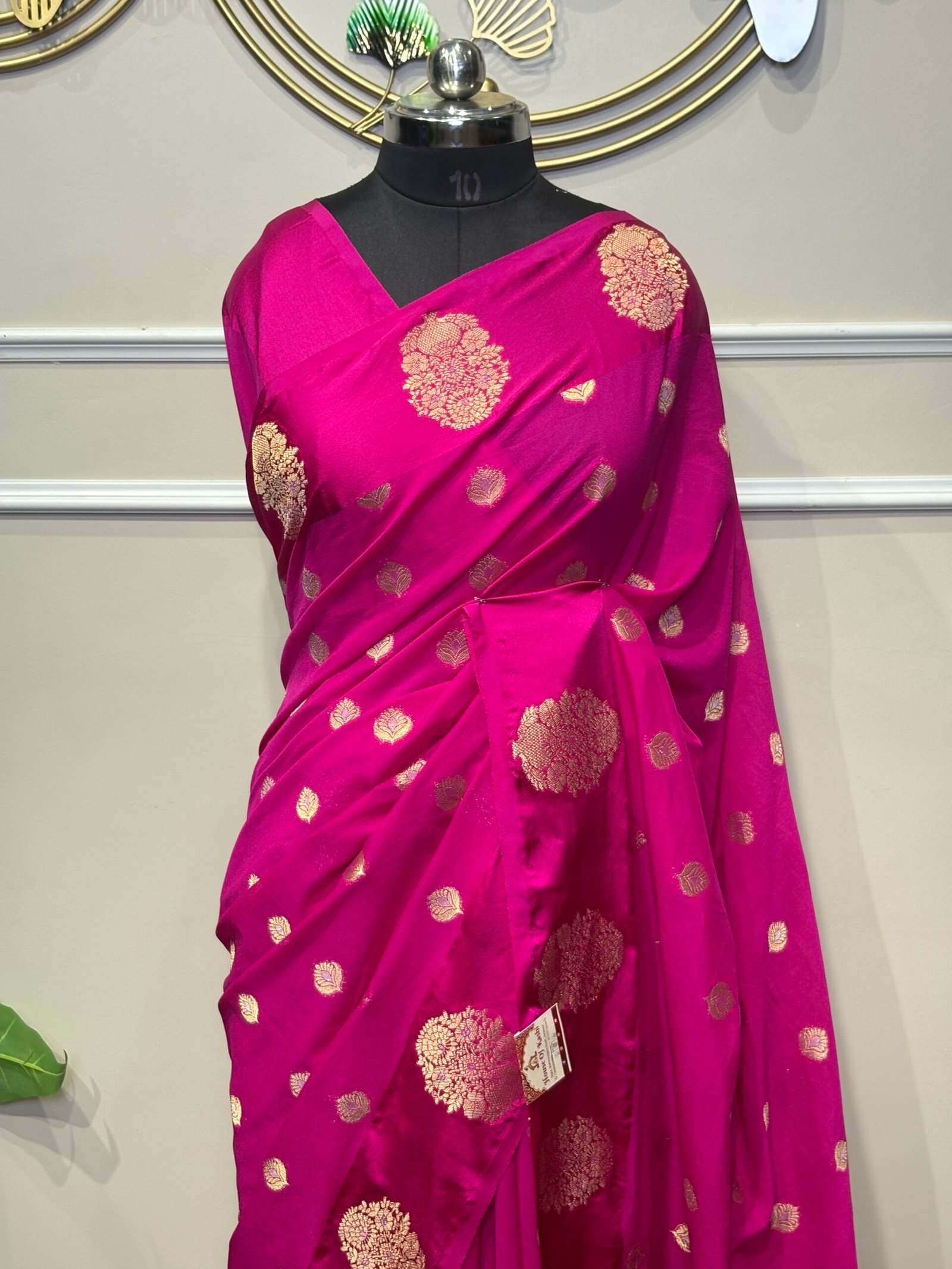 Rani Pink Banarasi Saree with Gold Buti Zari