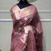 Dusty Rose Mauve Banarasi Tissue Silk Saree with Antique Gold Zari Mughal Motifs