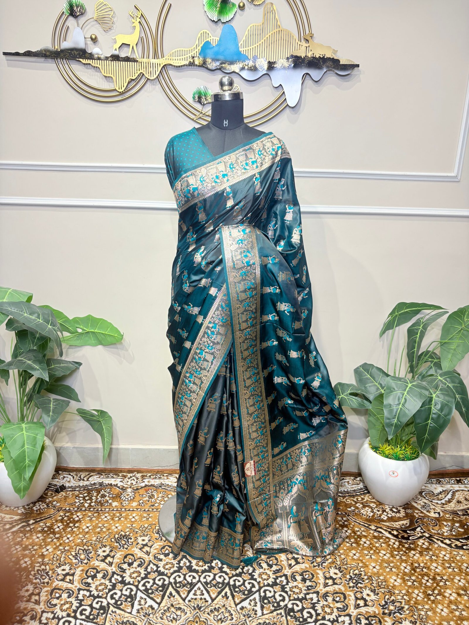 Teal Blue Designer Saree - Image 3