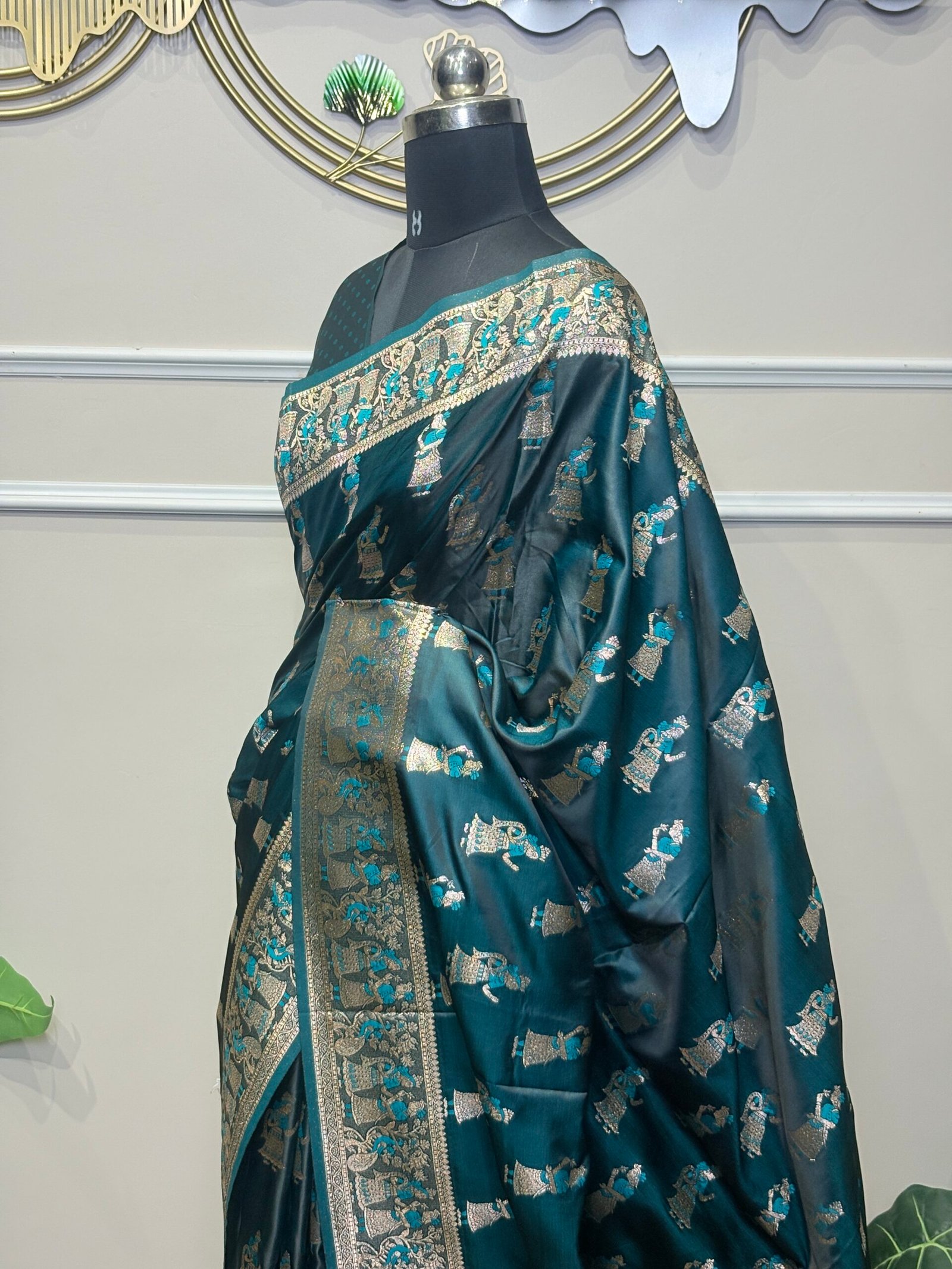 Teal Blue Designer Saree - Image 4