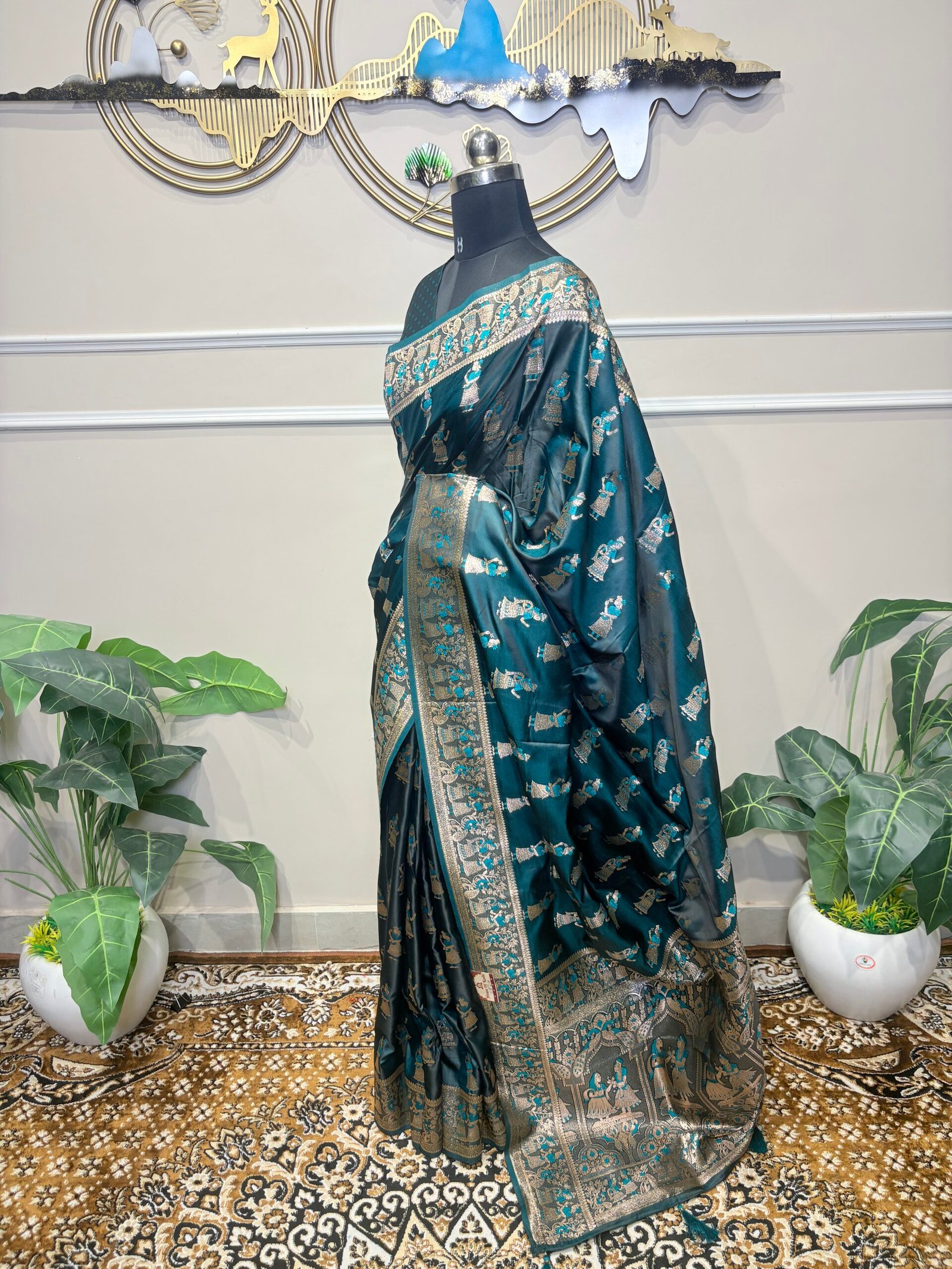 Teal Blue Designer Saree - Image 6