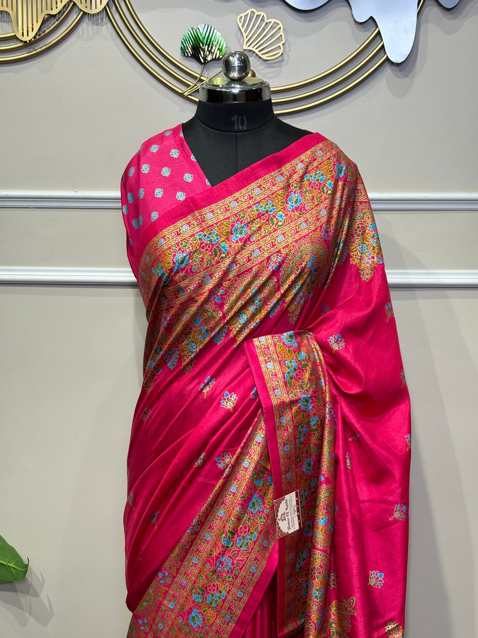 Rani Pink Banarasi Silk Saree with Multi-Color Meenakari Weave & Zari Border - Image 3