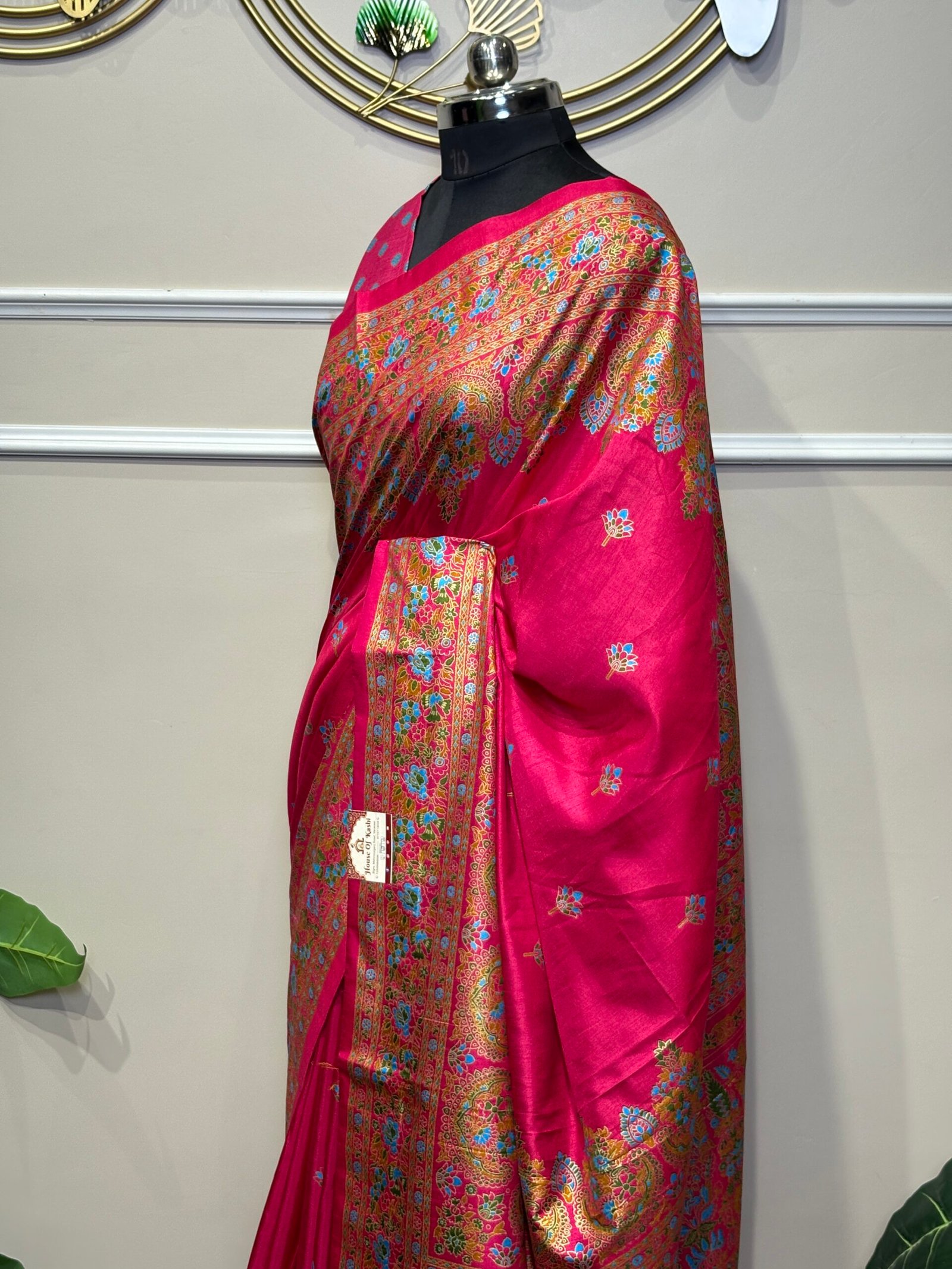 Rani Pink Banarasi Silk Saree with Multi-Color Meenakari Weave & Zari Border - Image 5