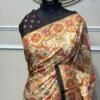 Black Banarasi Silk Saree with Multi-Color All-Over Weave & Rosette Border