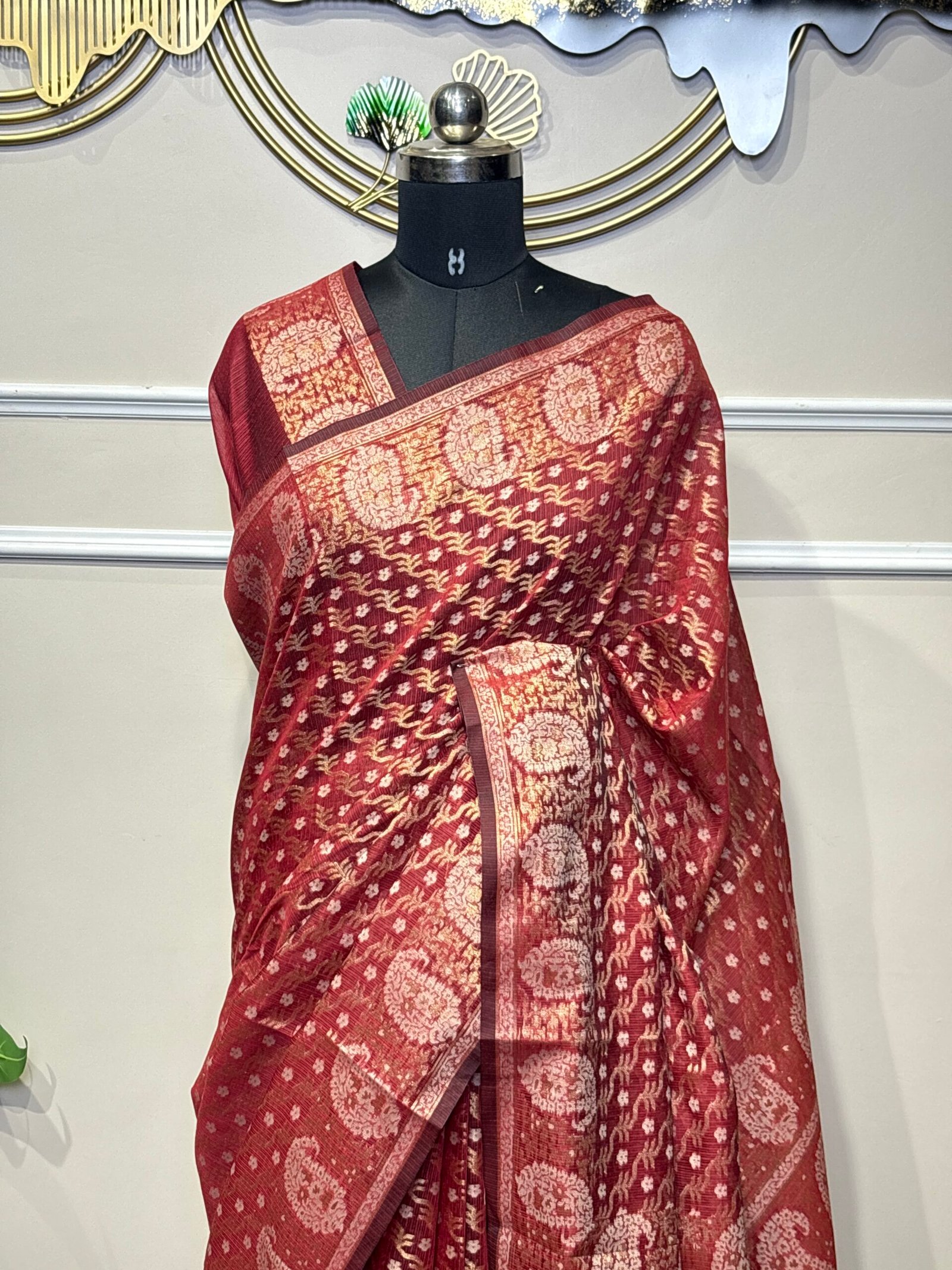 Deep maroon Banarasi saree