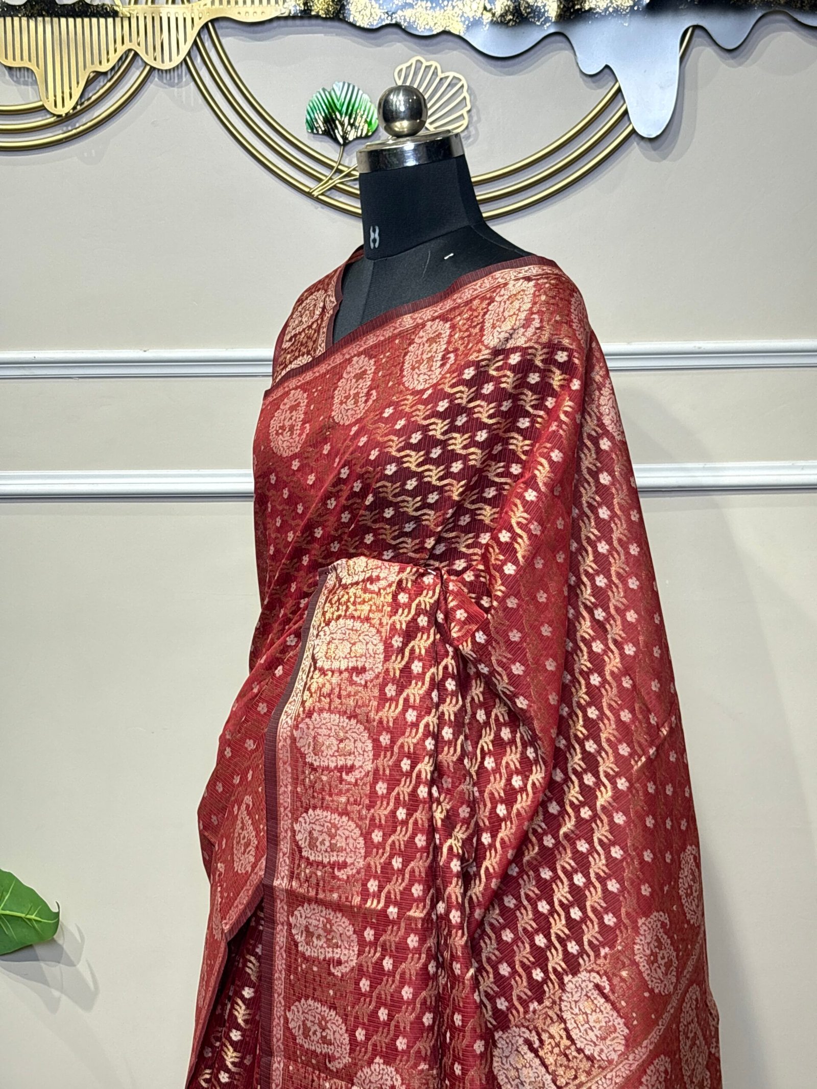 Deep maroon Banarasi saree - Image 2