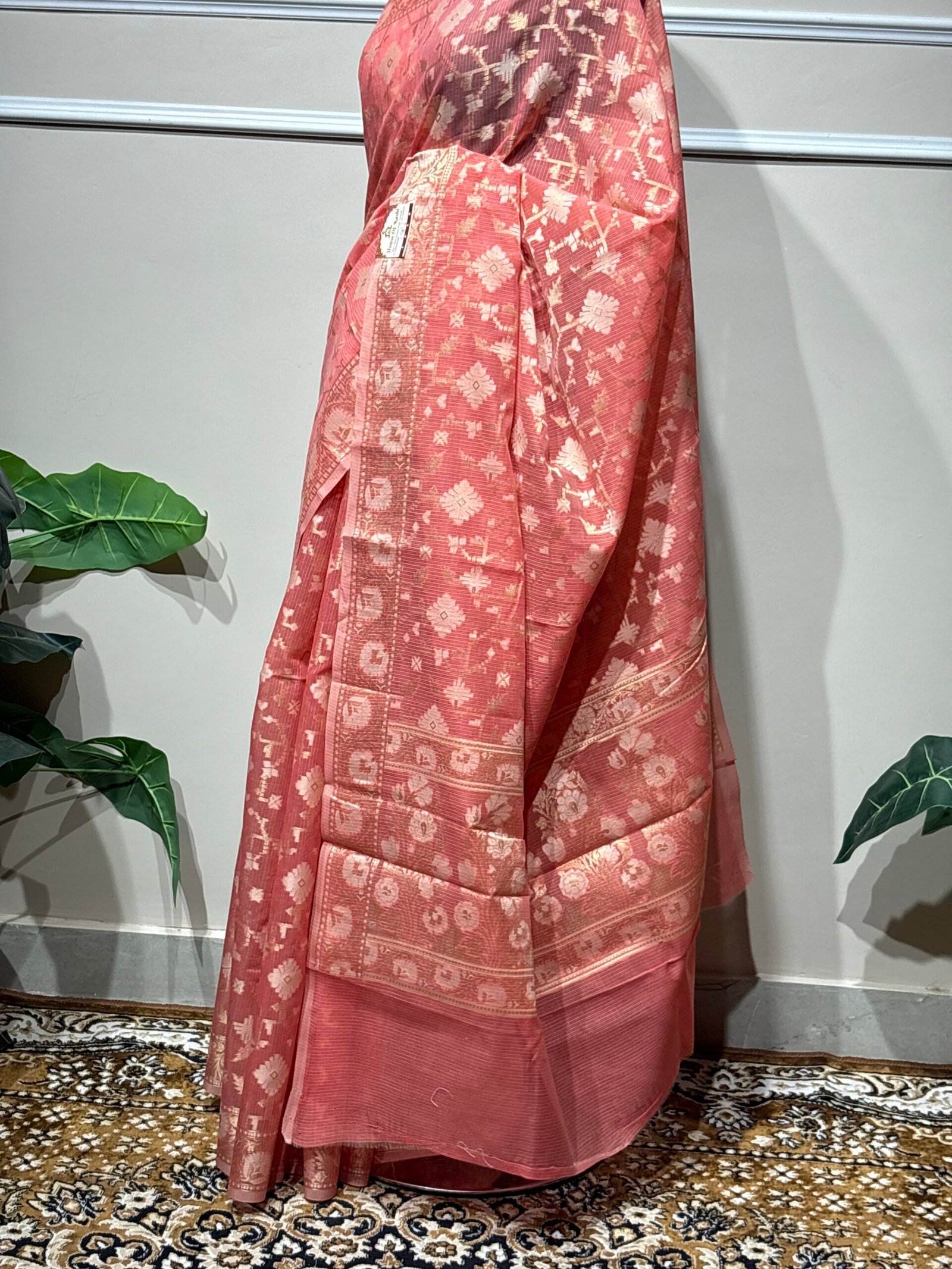 Peachy-rose pink Banarasi-style saree - Image 6